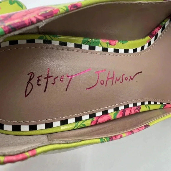 Betsey Johnson NEW Women 5M Floral Green High Heel Platform Pumps Lace Up Ribbon - Picture 12 of 15